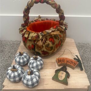 Autumn Harvest Fabric Basket with Pumpkins